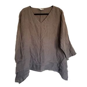 LA FIXSUN 100% Linen V Neck Double Layer Oversized Tunic Top Large Lagenlook USA